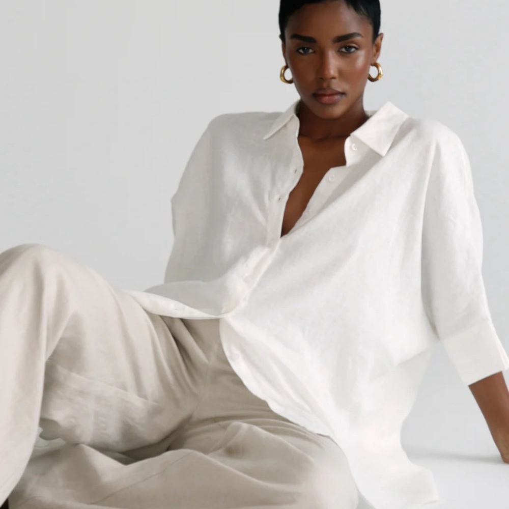 BNWOT Re Ona LINEN OVERSIZED SHIRT O/S